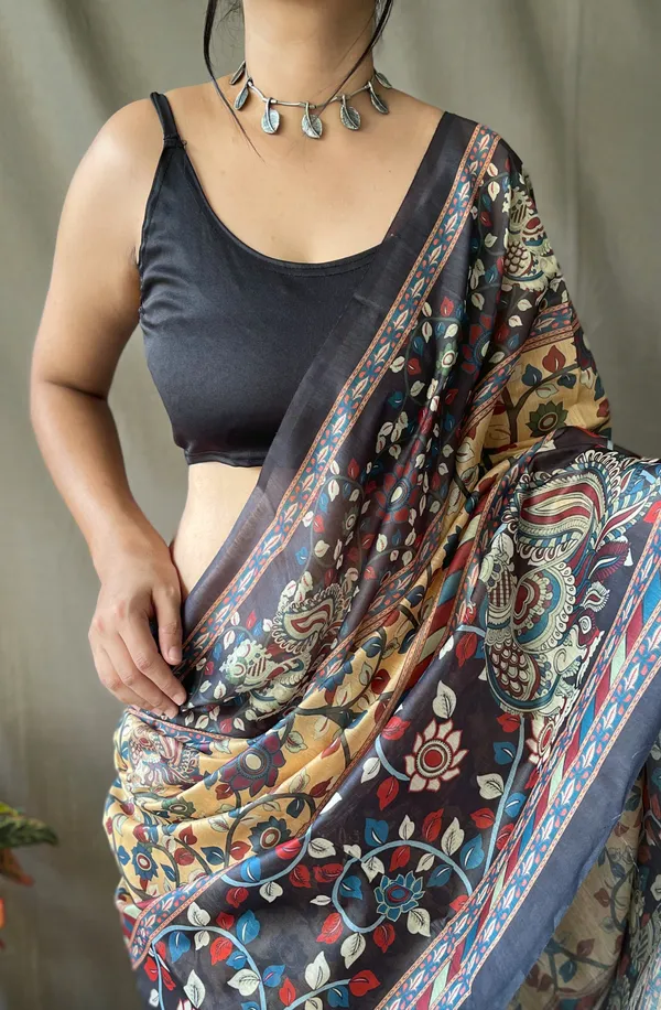 Hazelnut_Yellow_Soft_Cotton_Kalamkari_Print_Saree_With_Blouse_Piece_Attached